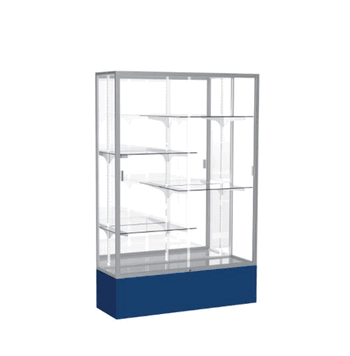 Spirit Navy Display Case (Unighted), Mirror Back w/ Satin Natural aluminum frame finish, 72"H x 48"W x 16"D - Click to enlarge
