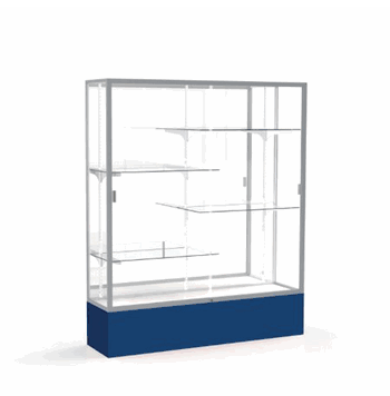 Spirit Navy Display Case (Unighted), Mirror Back w/ Satin Natural aluminum frame finish, 72"H x 60"W x 16"D - Click to enlarge