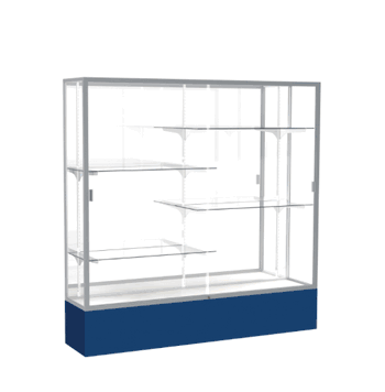 Spirit Navy Display Case (Unighted), Mirror Back w/ Satin Natural aluminum frame finish, 72"H x 72"W x 16"D - Click to enlarge