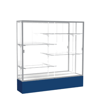 Spirit Navy Display Case (Unighted), Mirror Back w/ Satin Natural aluminum frame finish, 72"H x 72"W x 16"D - Click to enlarge
