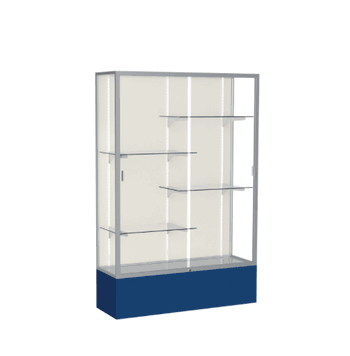 Spirit Navy Display Case (Unighted), Plaque Fabric Back w/ Satin Natural aluminum frame finish, 72"H x 48"W x 16"D - Click to enlarge