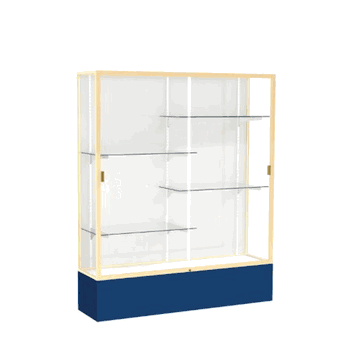 Spirit Navy Display Case (Unighted), White Laminate Back w/ Champagne aluminum frame finish, 72"H x 60"W x 16"D - Click to enlarge