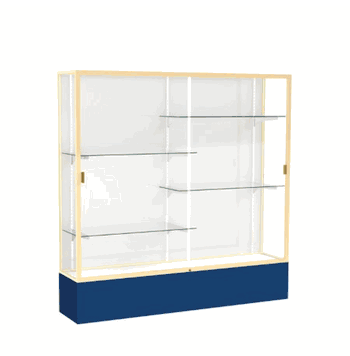 Spirit Navy Display Case (Unighted), White Laminate Back w/ Champagne aluminum frame finish, 72"H x 72"W x 16"D - Click to enlarge