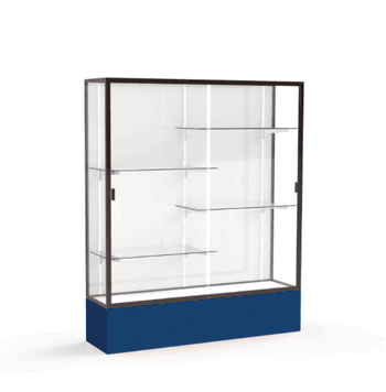 Spirit Navy Display Case (Unighted), White Laminate Back w/ Dark Bronze aluminum frame finish, 72"H x 60"W x 16"D - Click to enlarge