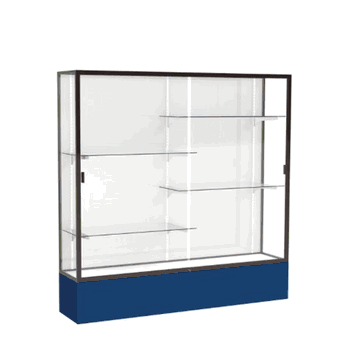 Spirit Navy Display Case (Unighted), White Laminate Back w/ Dark Bronze aluminum frame finish, 72"H x 72"W x 16"D - Click to enlarge
