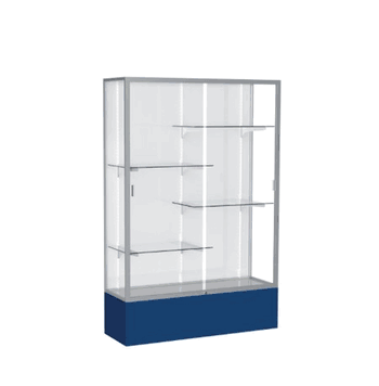 Spirit Navy Display Case (Unighted), White Laminate Back w/ Satin Natural aluminum frame finish, 72"H x 48"W x 16"D - Click to enlarge