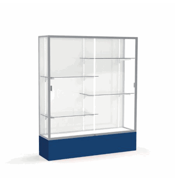 Spirit Navy Display Case (Unighted), White Laminate Back w/ Satin Natural aluminum frame finish, 72"H x 60"W x 16"D - Click to enlarge