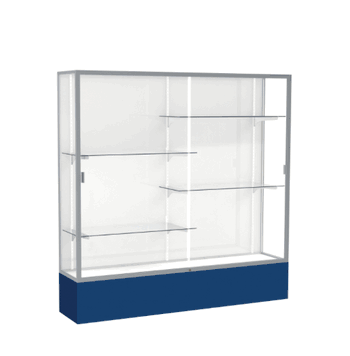Spirit Navy Display Case (Unighted), White Laminate Back w/ Satin Natural aluminum frame finish, 72"H x 72"W x 16"D - Click to enlarge