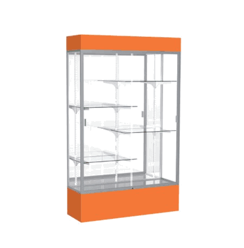 Spirit Orange Display Case (Lighted), Mirror Back w/ Satin Natural aluminum frame finish, 80"H x 48"W x 16"D - Click to enlarge