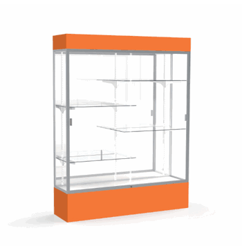 Spirit Orange Display Case (Lighted), Mirror Back w/ Satin Natural aluminum frame finish, 80"H x 60"W x 16"D - Click to enlarge