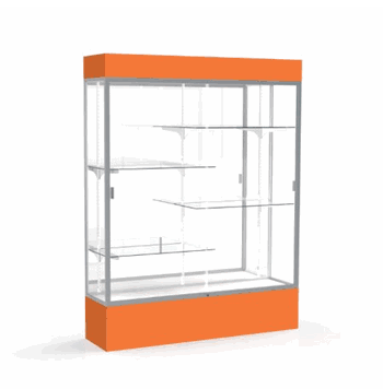 Spirit Orange Display Case (Lighted), Mirror Back w/ Satin Natural aluminum frame finish, 80"H x 60"W x 16"D - Click to enlarge