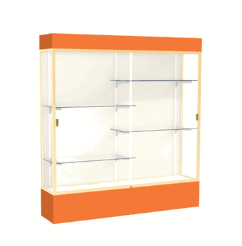 Spirit Orange Display Case (Lighted), Plaque Fabric Back w/ Champagne aluminum frame finish, 80"H x 72"W x 16"D - Click to enlarge