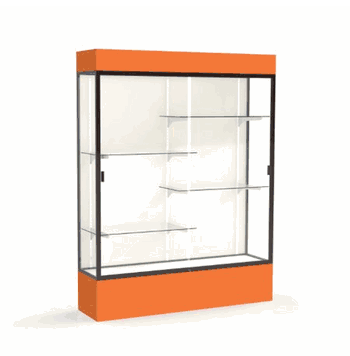 Spirit Orange Display Case (Lighted), Plaque Fabric Back w/ Dark Bronze aluminum frame finish, 80"H x 60"W x 16"D - Click to enlarge