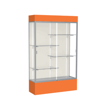 Spirit Orange Display Case (Lighted), Plaque Fabric Back w/ Satin Natural aluminum frame finish, 80"H x 48"W x 16"D - Click to enlarge