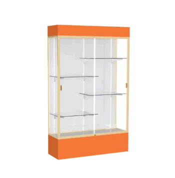 Spirit Orange Display Case (Lighted), White Laminate Back w/ Champagne aluminum frame finish, 80"H x 48"W x 16"D - Click to enlarge