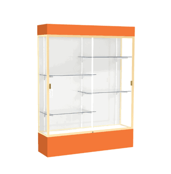 Spirit Orange Display Case (Lighted), White Laminate Back w/ Champagne aluminum frame finish, 80"H x 60"W x 16"D - Click to enlarge