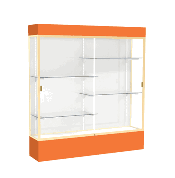 Spirit Orange Display Case (Lighted), White Laminate Back w/ Champagne aluminum frame finish, 80"H x 72"W x 16"D - Click to enlarge