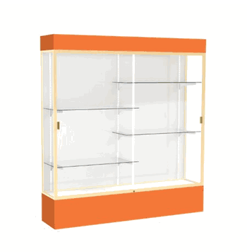 Spirit Orange Display Case (Lighted), White Laminate Back w/ Champagne aluminum frame finish, 80"H x 72"W x 16"D - Click to enlarge