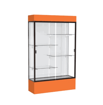 Spirit Orange Display Case (Lighted), White Laminate Back w/ Dark Bronze aluminum frame finish, 80"H x 48"W x 16"D - Click to enlarge