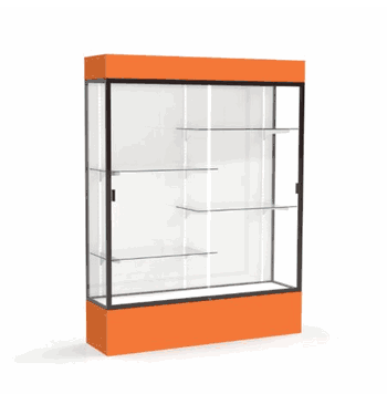 Spirit Orange Display Case (Lighted), White Laminate Back w/ Dark Bronze aluminum frame finish, 80"H x 60"W x 16"D - Click to enlarge