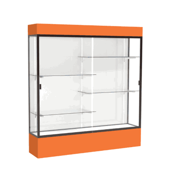 Spirit Orange Display Case (Lighted), White Laminate Back w/ Dark Bronze aluminum frame finish, 80"H x 72"W x 16"D - Click to enlarge