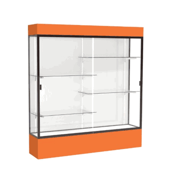 Spirit Orange Display Case (Lighted), White Laminate Back w/ Dark Bronze aluminum frame finish, 80"H x 72"W x 16"D - Click to enlarge