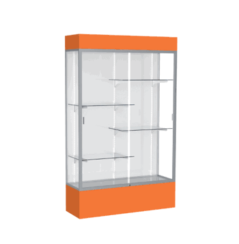 Spirit Orange Display Case (Lighted), White Laminate Back w/ Satin Natural aluminum frame finish, 80"H x 48"W x 16"D - Click to enlarge