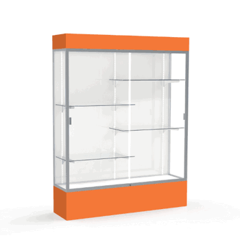 Spirit Orange Display Case (Lighted), White Laminate Back w/ Satin Natural aluminum frame finish, 80"H x 60"W x 16"D - Click to enlarge