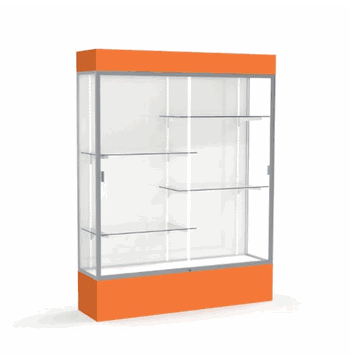 Spirit Orange Display Case (Lighted), White Laminate Back w/ Satin Natural aluminum frame finish, 80"H x 60"W x 16"D - Click to enlarge