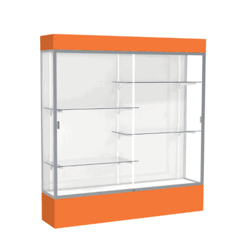Spirit Orange Display Case (Lighted), White Laminate Back w/ Satin Natural aluminum frame finish, 80"H x 72"W x 16"D - Click to enlarge
