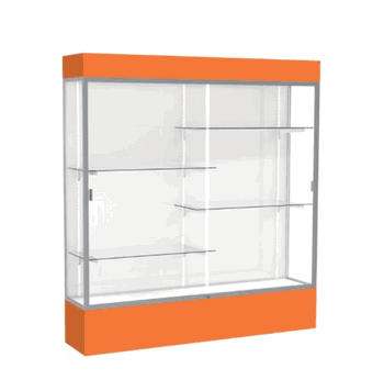 Spirit Orange Display Case (Lighted), White Laminate Back w/ Satin Natural aluminum frame finish, 80"H x 72"W x 16"D - Click to enlarge