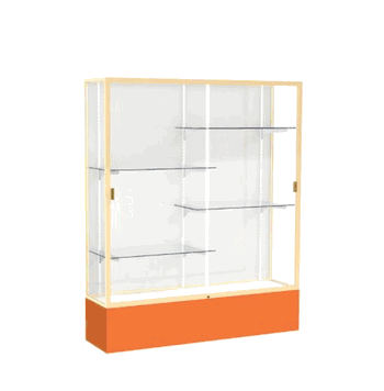 Spirit Orange Display Case (Unighted), White Laminate Back w/ Champagne aluminum frame finish, 72"H x 60"W x 16"D - Click to enlarge