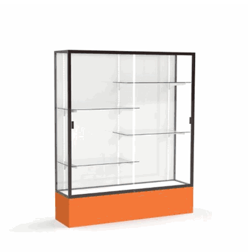 Spirit Orange Display Case (Unighted), White Laminate Back w/ Dark Bronze aluminum frame finish, 72"H x 60"W x 16"D - Click to enlarge