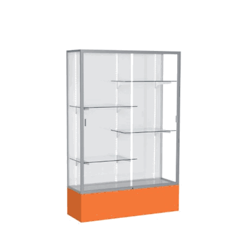 Spirit Orange Display Case (Unighted), White Laminate Back w/ Satin Natural aluminum frame finish, 72"H x 48"W x 16"D - Click to enlarge