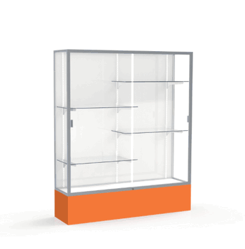 Spirit Orange Display Case (Unighted), White Laminate Back w/ Satin Natural aluminum frame finish, 72"H x 60"W x 16"D - Click to enlarge