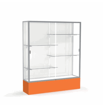 Spirit Orange Display Case (Unighted), White Laminate Back w/ Satin Natural aluminum frame finish, 72"H x 60"W x 16"D - Click to enlarge
