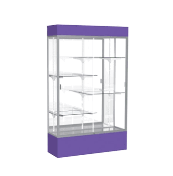 Spirit Purple Display Case (Lighted), Mirror Back w/ Satin Natural aluminum frame finish, 80"H x 48"W x 16"D - Click to enlarge