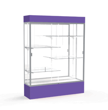 Spirit Purple Display Case (Lighted), Mirror Back w/ Satin Natural aluminum frame finish, 80"H x 60"W x 16"D - Click to enlarge