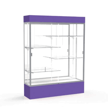 Spirit Purple Display Case (Lighted), Mirror Back w/ Satin Natural aluminum frame finish, 80"H x 60"W x 16"D - Click to enlarge