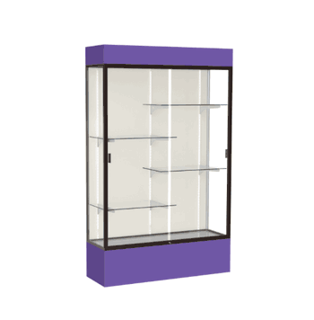 Spirit Purple Display Case (Lighted), Plaque Fabric Back w/ Dark Bronze aluminum frame finish, 80"H x 48"W x 16"D - Click to enlarge