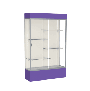 Spirit Purple Display Case (Lighted), Plaque Fabric Back w/ Satin Natural aluminum frame finish, 80"H x 48"W x 16"D - Click to enlarge