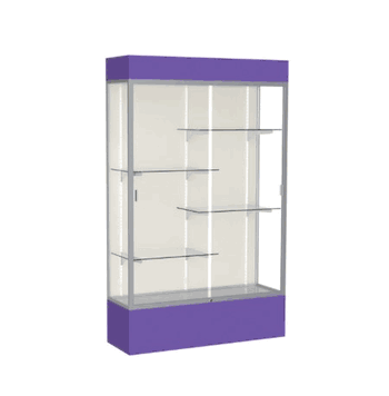 Spirit Purple Display Case (Lighted), Plaque Fabric Back w/ Satin Natural aluminum frame finish, 80"H x 48"W x 16"D - Click to enlarge