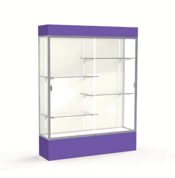 Spirit Purple Display Case (Lighted), Plaque Fabric Back w/ Satin Natural aluminum frame finish, 80"H x 60"W x 16"D - Click to enlarge