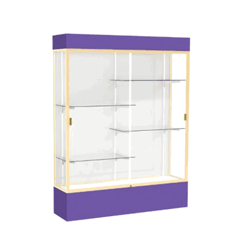 Spirit Purple Display Case (Lighted), White Laminate Back w/ Champagne aluminum frame finish, 80"H x 60"W x 16"D - Click to enlarge