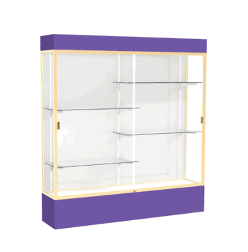 Spirit Purple Display Case (Lighted), White Laminate Back w/ Champagne aluminum frame finish, 80"H x 72"W x 16"D - Click to enlarge