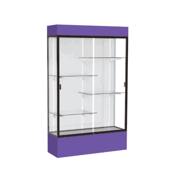 Spirit Purple Display Case (Lighted), White Laminate Back w/ Dark Bronze aluminum frame finish, 80"H x 48"W x 16"D - Click to enlarge
