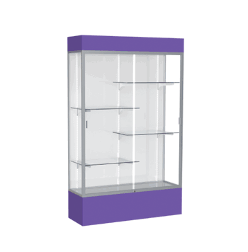 Spirit Purple Display Case (Lighted), White Laminate Back w/ Satin Natural aluminum frame finish, 80"H x 48"W x 16"D - Click to enlarge