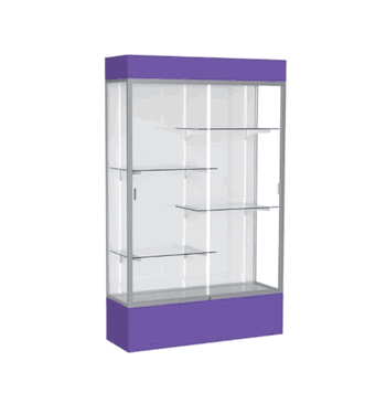 Spirit Purple Display Case (Lighted), White Laminate Back w/ Satin Natural aluminum frame finish, 80"H x 48"W x 16"D - Click to enlarge