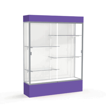 Spirit Purple Display Case (Lighted), White Laminate Back w/ Satin Natural aluminum frame finish, 80"H x 60"W x 16"D - Click to enlarge