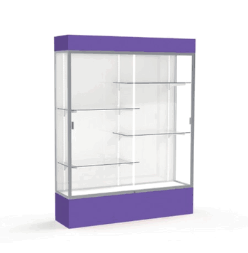 Spirit Purple Display Case (Lighted), White Laminate Back w/ Satin Natural aluminum frame finish, 80"H x 60"W x 16"D - Click to enlarge